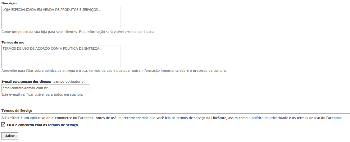 loja grátis para Facebook