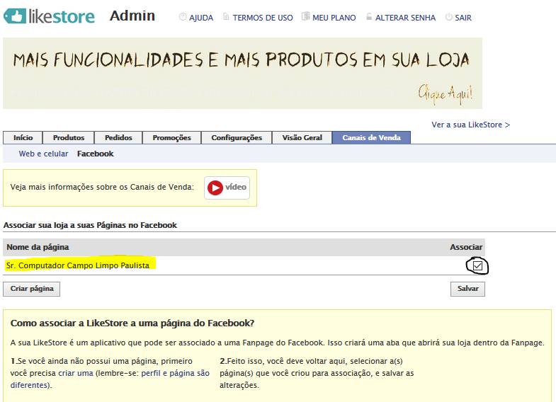 loja grátis para Facebook